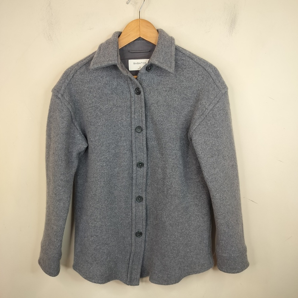 Babaton Wool Shirt Jacket XS Button Up Minimalist Grey Shacket Warm Fall Winter